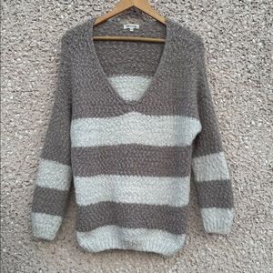 Gray and White Cozy Stripe Sweater by Miracle